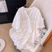 Women's Clothing Plus Size Loose Cotton Wrinkled Shirt Solid Color Large Pocket Top_ecoleips.com