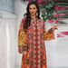 Women's Long Sleeve V-Neck Jalabiya Dress – Flowy Maxi Dress With Ethnic Print (Polyester, S-Xxl, Multi-Color)_ecoleips.com