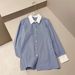 Women's Striped Shirt Long Sleeve Cardigan Color Blocked Collar Loose Fit Top Elegant Fashion England Style Spring/Autumn Summer_ecoleips.com