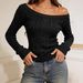 Women's Off-the-Shoulder Cable Knit Sweater Long Sleeve Slim Fit Fashionable Trendy Style Trade Pullovers_ecoleips.com