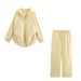 Women's Clothing Fashion Casual Loose Poplin Shirt + Trousers Set_ecoleips.com