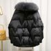 Black Thickened Fur Collar Jacket For Women 2023 Winter New European Style Loose Casual Long Sleeve Cotton Coat_ecoleips.com
