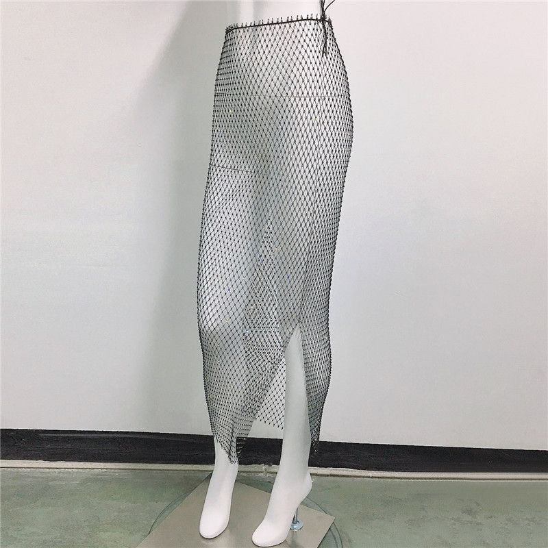 Mesh Sparkling Nightclub Party Sexy Sheer Bikini Hot Girl Fishnet Half Skirt_ecoleips.com