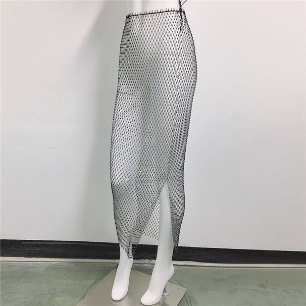 Mesh Sparkling Nightclub Party Sexy Sheer Bikini Hot Girl Fishnet Half Skirt_ecoleips.com