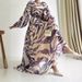 Women's Clothing New Chiffon Print Long Fashionable And Elegant Belted Dress_ecoleips.com
