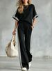 Women's Casual Striped Tracksuit Two Piece Set Wide Leg Pants Short Sleeved Top Summer Bestseller Style_ecoleips.com