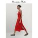 MassimoDuti Women's 2025 Spring Red Slim-Fit Side-Slit Sleeveless Linen Dress_ecoleips.com