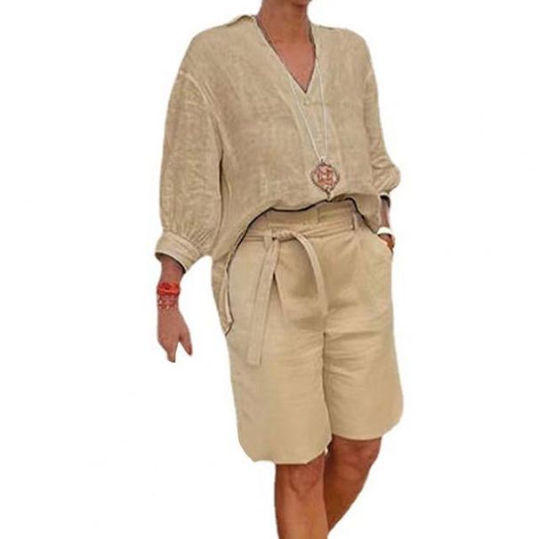 Voya Women's 2026 Summer New European And American Cotton-linen Women's Fashion Loose Casual Suit_ecoleips.com