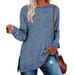 Cross-border European And American Women's Clothing Independent Station Long-sleeve Round-neck Color-blocked Slit_ecoleips.com