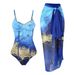 Women’S Printed One-Piece Swimsuit With Sarong Wrap – Tiger & Galaxy Patterns, High Elasticity Polyester, Sexy Beachwear (S-Xl)_ecoleips.com