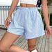 Women's Clothing Summer New Women's Hot Girl Blue And White Stripes Two Buttons Elastic Waist Loose Wide Leg Casual Pants Shorts_ecoleips.com