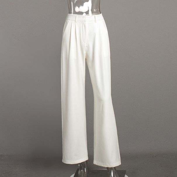 Women's Clothing Pure White Trousers For Women Spring And Summer New High Waist Wide Leg Trousers European And American Temperament Commuting_ecoleips.com
