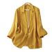 Women's Clothing Retro Cotton and Linen Casual Three quarter Sleeve Short Jacket Solid Color Small Suit Tops_ecoleips.com