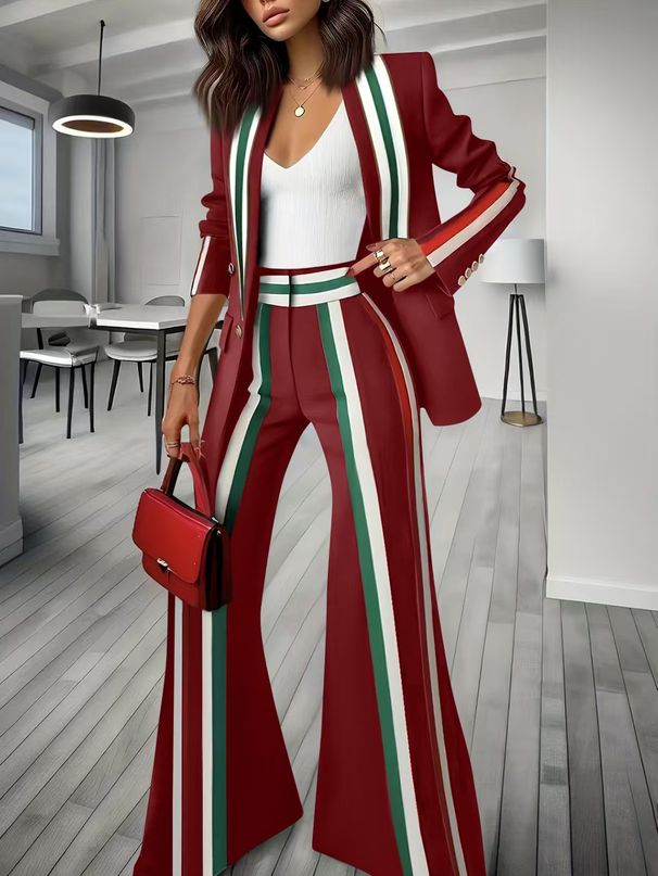 Women's Clothing Striped Color Matching Casual Suit Jacket_ecoleips.com
