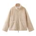 Autumn And Winter New Women's Clothing Solid Color Three-color Plush Jacket Fashionable Versatile Big Pocket Zipper Jacket_ecoleips.com