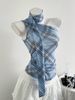 Women's Plaid Halter Neck Camisole Sleeveless Outerwear Sexy Inner Layer Summer Top_ecoleips.com