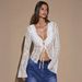 Autumn Fashionable Design Women's Long Sleeved V Neck Lace Top Front Tie up Slit Chest Top for Europe And America_ecoleips.com