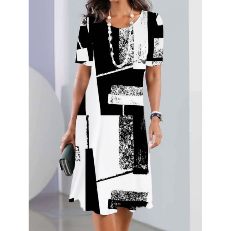 Women's Floral 3D Digital Print Casual Round Neck Dress Large Size Fashion Hot Sale Loose Fit_ecoleips.com