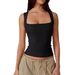 2025 New European And American Style Cross-Border Women's Slim-Fit Solid Color Tank Top With Square_ecoleips.com