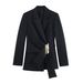 Women's Clothing Embellished Suit Jacket + Straight Leg Pants Set Women's Matching Blazer & Trousers Set – Buckle Detail (Black/Brown, Sizes XS-L)_ecoleips.com