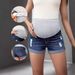 Maternity Distressed Denim Shorts Mid-Rise Belly Support Capri Stretchy for Pregnant Women Summer Casual High Waist Shorts_ecoleips.com