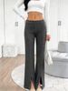 Casual Vertical Stripe Front Split Hem Bootcut Pants High Rise Bodycon Pants_ecoleips.com