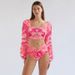 Pink Sweet Girl Long Sleeved Two Piece Swimsuit Set American Style For Women Vacation Sexy Polyester Bikini 2025_ecoleips.com