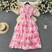 French Style Slim Waist Printed Chiffon Dress Elegant And Graceful A-Line Skirt New Summer Resort Wear_ecoleips.com