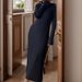 Spring/Summer Knit Dress With Relaxed Waistline, Round Neckline, And Slimming Stripes Long Women's Knit Skirt_ecoleips.com