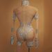 Nude Rhinestone Embellished Turtleneck Long Sleeved Mesh Bodycon Jumpsuit Casual Fashionable Formal Dress_ecoleips.com