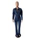 Slim-Fit Denim Jumpsuit With Single Button Closure – Mid-Rise Flared Leg (Dark Blue, S-2xl) Versatility Engineered_ecoleips.com