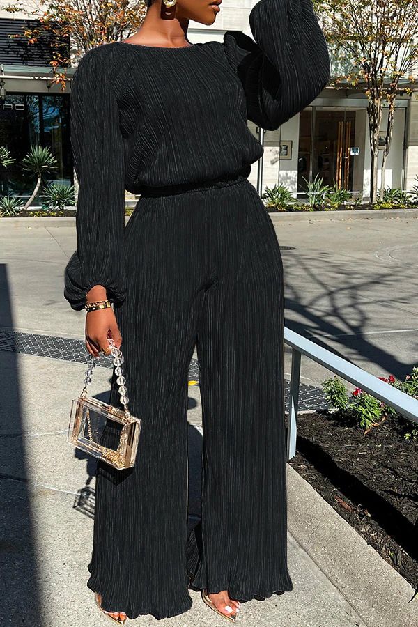 C3077 Women's Home Casual Loose Pleated High Elastic Two-Piece Set_ecoleips.com