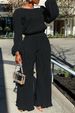 C3077 Women's Home Casual Loose Pleated High Elastic Two-Piece Set_ecoleips.com