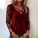 2025 European And American Cross-border Independent Site New Fashion Sequin Patchwork Long-sleeve V-neck Women's_ecoleips.com