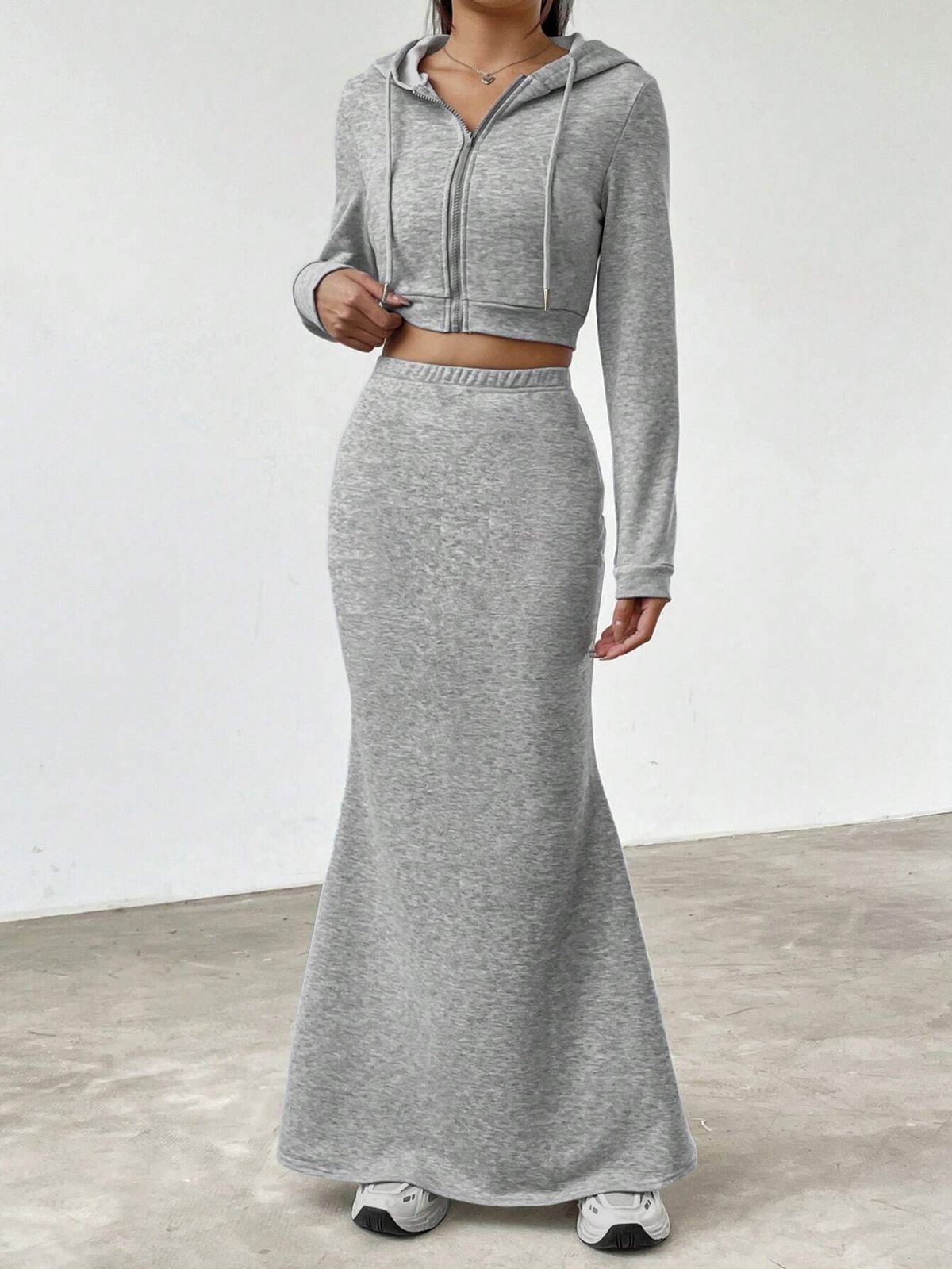 Women's Clothing Long Sleeved Hooded Zipper Sweatshirt With Hip Wrapped Long Skirt Suit Casual Women's Clothing_ecoleips.com