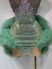 Women Sexy Strapless Backless Green Diamonds Mesh Dress Birthday Party Costume Bar Nightclub Singer Stage Performance Outfit_ecoleips.com