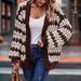 Oversized Batwing Sleeve Knit Cardigan - Chunky Cable Striped Sweater Coat For Women (Color Block Design)_ecoleips.com