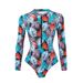 Women's Multi Print Tight Fitting One Piece Swimsuit Sexy Zipper Long Sleeved Triangle Design For Sports Overseas_ecoleips.com