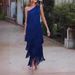 Women's Clothing Tassel Oblique Shoulder Asymmetric Dress Evening Dress_ecoleips.com