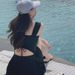 Elegant Black Sweetheart Neck One Piece Swimsuit With Ruched Bodice Flared Skirt Modest Swimwear For Beach Pool Vacation_ecoleips.com