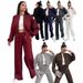Women's Clothing Autumn And Winter Solid Color Plus Velvet Zipper Cardigan Women's Fashion Casual Straight Pants Set_ecoleips.com