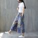 2025 Summer New Elatic Wait Wide-Leg Skirt-Pant Printed Plu Size Nine-Point Ripped Ethnic Style Jean Wanderer_ecoleips.com