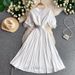Elegant French Style Lace Trimmed round Neck Dress for Women Slimming Flattering Pleated Maxi Skirt Perfect for Summer_ecoleips.com