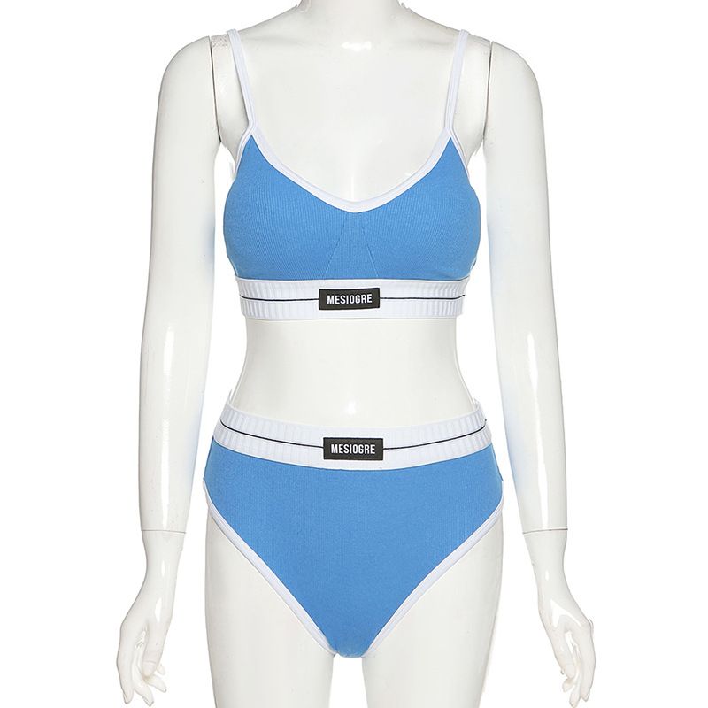 Women's Clothing New Sexy Suspenders Navel Baring Vest Contrast Color Sports Bottoming Shorts Two Piece Set_ecoleips.com