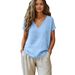Cross-border European And American 2026 Spring/Summer New Women's Casual Loose Fashion Cotton-Linen Short-Sleeve V-Neck_ecoleips.com
