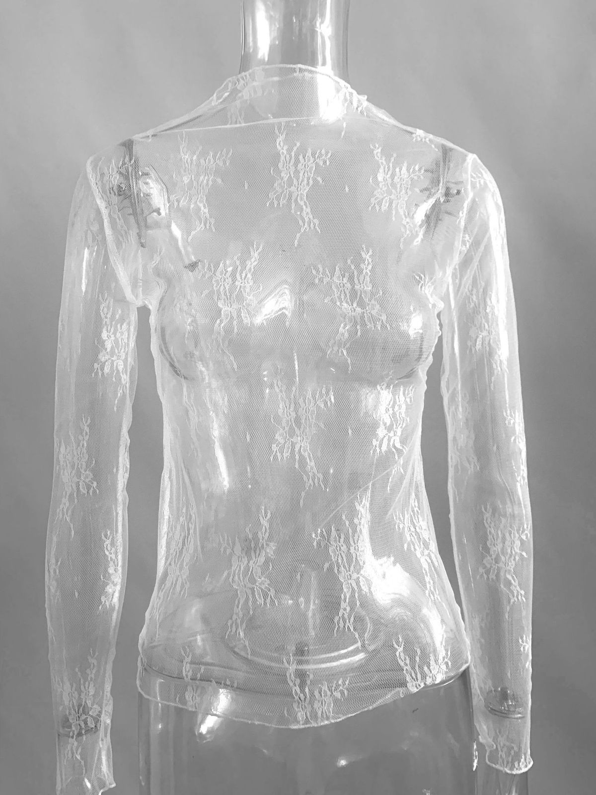 K Women's Perspective Lace Top, Mesh Long Sleeve Bottom, Sexy And Spicy Girl. No Interior Or Other Accessories_ecoleips.com