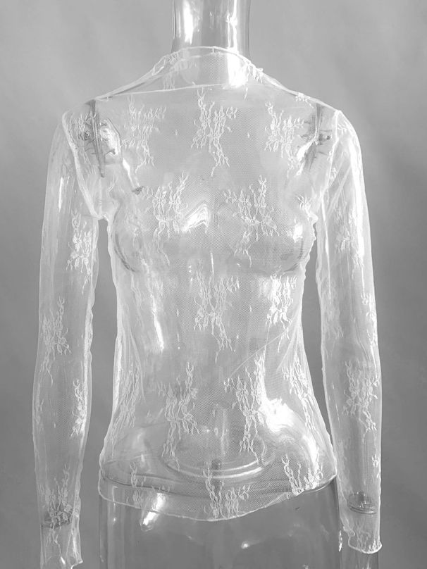 K Women's Perspective Lace Top, Mesh Long Sleeve Bottom, Sexy And Spicy Girl. No Interior Or Other Accessories_ecoleips.com