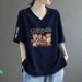 Women's V Neck Short Sleeved T-Shirt Loose Fit Plus Size Slimming Fashionable Printed Top New Summer Style_ecoleips.com