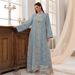 Muslim Dress Women "Elegant Jalabiya Dress With Tassel & Leaf Embroidery – Modest Muslim Long Robe With Mesh Detailing (Blue/White, M-XL)"_ecoleips.com