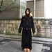Vintage American Style Black Mountain Eagle Jacket For Women - Winter Fleece-Lined Short Coat With Hood & Detachable Rabbit Fur Collar_ecoleips.com